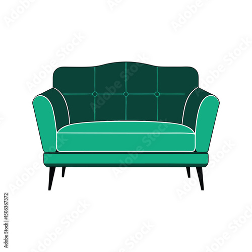 Velvet 2 Seater Sofa Silhouette Vector, Elegant Minimalist Couch Design for Interior Decor