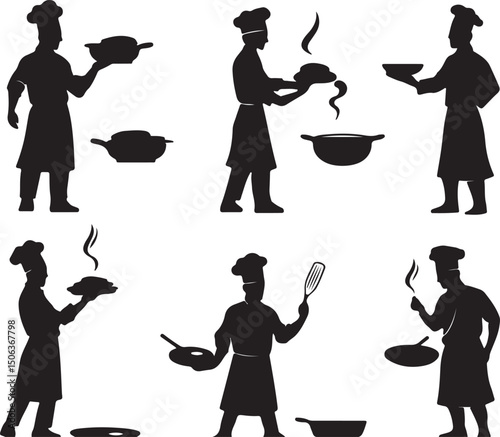 Chef Silhouettes Vector: Cooking, Restaurant, Food Prep, Kitchen, Culinary Arts, Clip Art