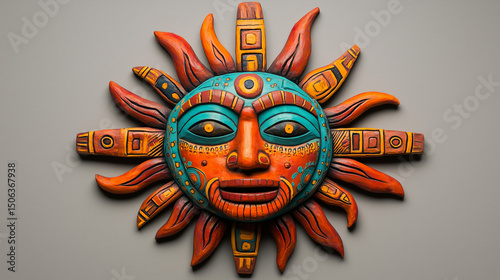 Vibrant Handcrafted Sun Mask Aztec Mayan Inspired Colorful Folk Art Wall Decor
