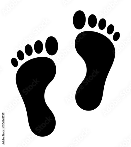 Vector illustration of two black human footprints on a white background. Minimalistic, versatile design suitable for logos, signs, and various creative projects.