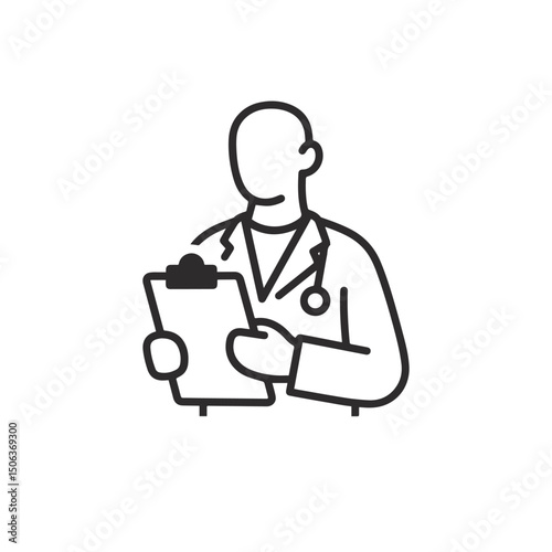 Faceless Doctor Holding Clipboard – Thick Outline Modern Clipart on White Background