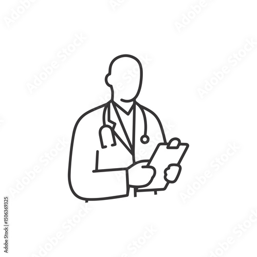 Faceless Doctor Holding Clipboard – Thick Outline Modern Clipart on White Background