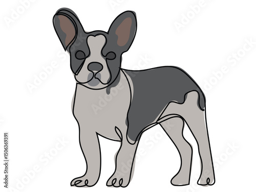 French bulldog in continuous line drawing style.