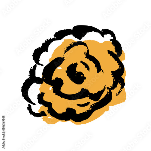 筆タッチのオレンジ色の花の手描きイラスト