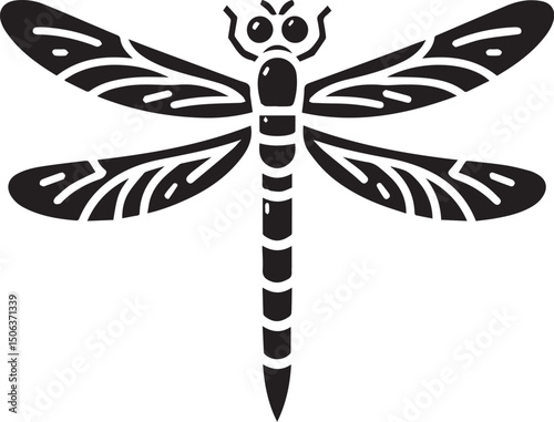 Dragonfly silhouette. Black vector illustration on white.