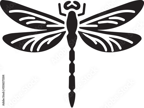 Dragonfly silhouette. Black vector illustration on white.