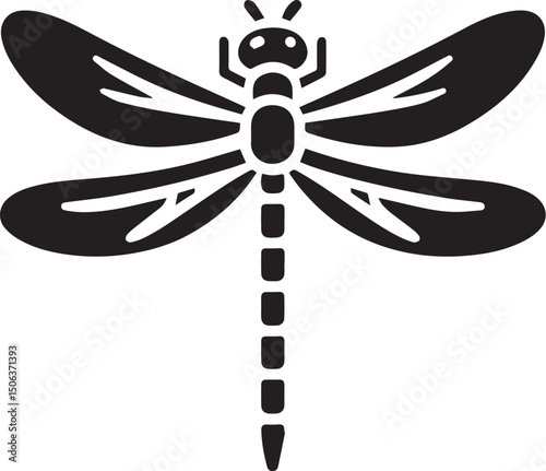 Dragonfly silhouette. Black vector illustration on white.