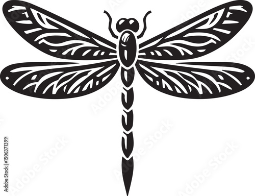 Dragonfly silhouette. Black vector illustration on white.