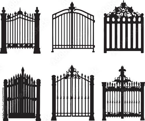 Wrought Iron Gate Designs: Ornamental Metal Garden Gates, Driveway Entrance, Black Silhouette