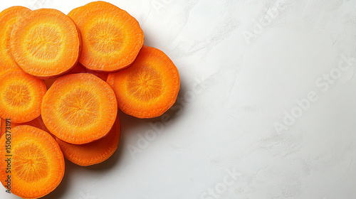 Top-view carrot slices fill the frame in a seamless pattern with caption space—symbolizing health, vitality, natural simplicity, and the vibrant rhythm of plant-based nutrition.
