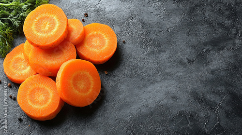 Top-view carrot slices fill the frame in a seamless pattern with caption space—symbolizing health, vitality, natural simplicity, and the vibrant rhythm of plant-based nutrition.
