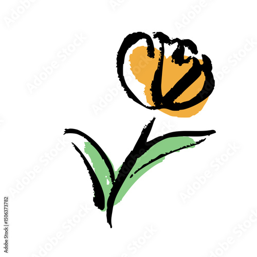 筆タッチのオレンジ色の花の手描きイラスト