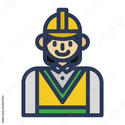 Construction worker Icon In color Outline Style