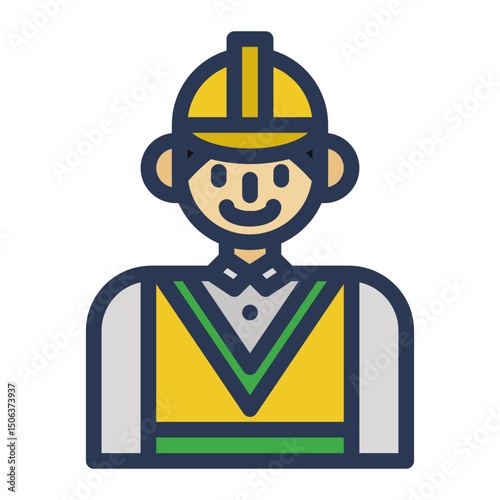 Construction Worker Icon In color Outline Style