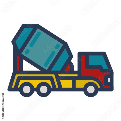 Cement truck Icon In color Outline Style