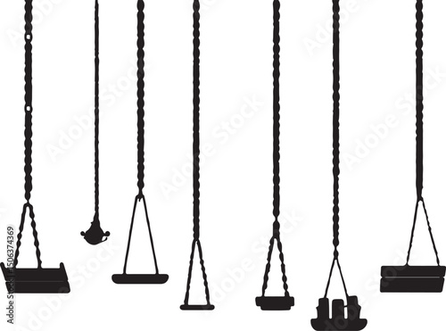 Playground Swings Silhouette: Black and White Vector Graphic of Various Swing Set Designs