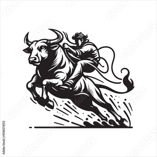 Bull Rodeo Showdown – Cowboy Riding a Bucking Bull in Action

