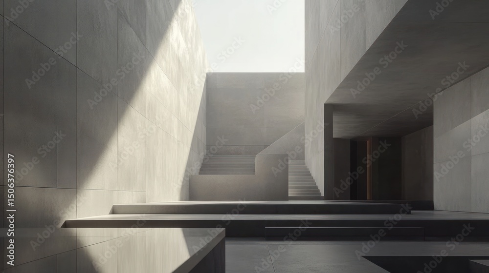 Obraz premium Interior modern concrete architectural space with natural light.