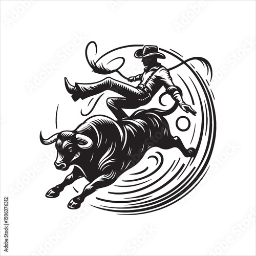 Bull Rodeo Showdown – Cowboy Riding a Bucking Bull in Action

