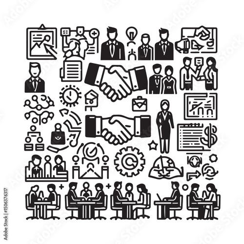 Leadership Flat Icon Set – Business, Teamwork, Organization & Management