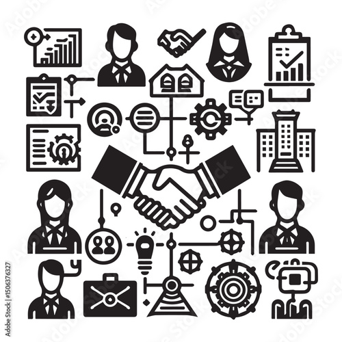 Leadership Flat Icon Set – Business, Teamwork, Organization & Management