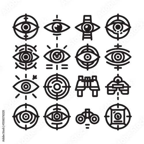 Ophthalmology & Eye Health Icons: Eye Exam, Ointment, Glasses, and Contact Lenses