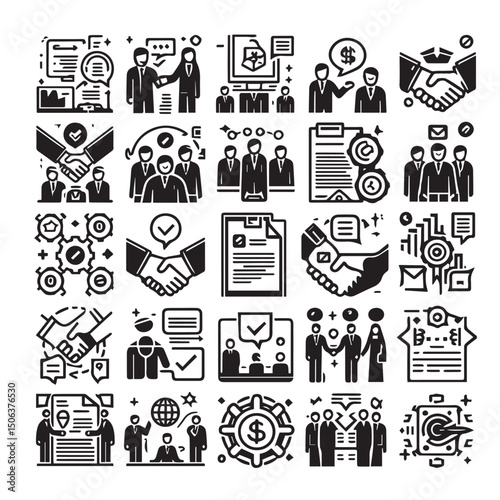 Leadership Flat Icon Set – Business, Teamwork, Organization & Management