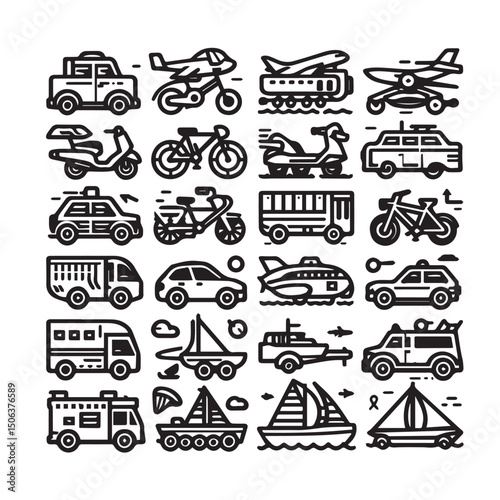 Car First Aid Kit Icons Set - Outline Vector Medical and Safety Symbols