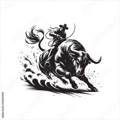 Bull Rodeo Showdown – Cowboy Riding a Bucking Bull in Action

