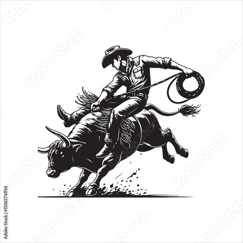 Bull Rodeo Showdown – Cowboy Riding a Bucking Bull in Action

