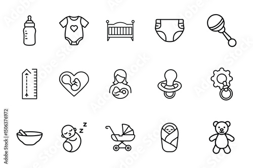 Baby & Parenting Stroke Icon Set