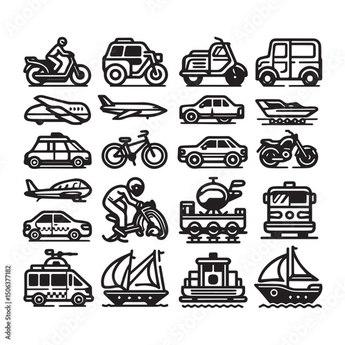 Car First Aid Kit Icons Set - Outline Vector Medical and Safety Symbols
