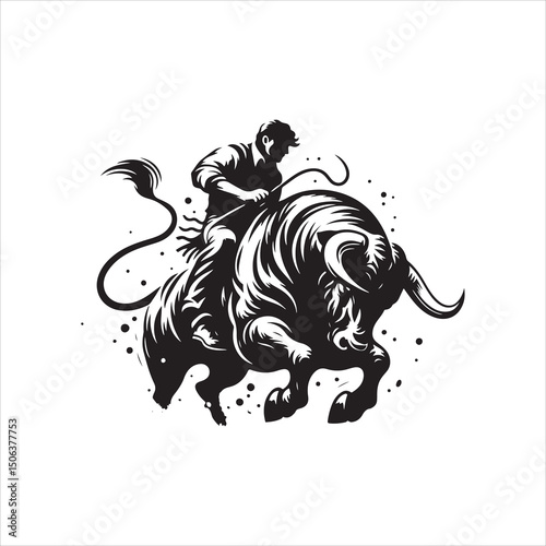 Bull Rodeo Showdown – Cowboy Riding a Bucking Bull in Action

