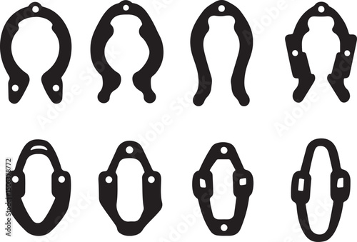 E-Clip Assortment: External Retaining Rings, Snap Rings, and Fasteners - Black & White Illustration