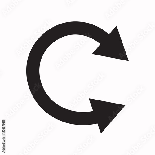 Circular Motion Symbol: A minimalist design showcases a black circular arrow symbol, symbolizing concepts of repetition, refresh, and cyclical processes.