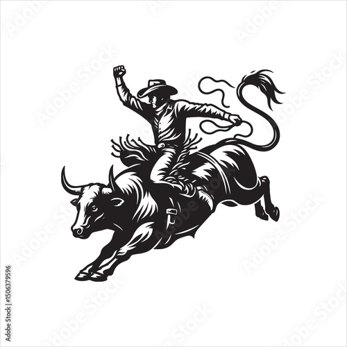 Bull Rodeo Showdown – Cowboy Riding a Bucking Bull in Action

