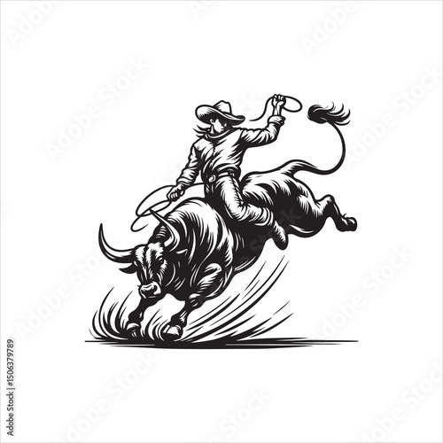 Bull Rodeo Showdown – Cowboy Riding a Bucking Bull in Action

