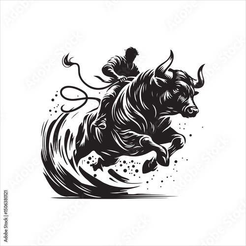 Bull Rodeo Showdown – Cowboy Riding a Bucking Bull in Action

