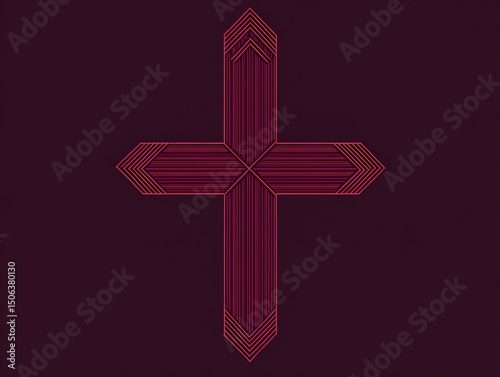 Faith illuminated Modern art cross design symbolizing hope and spiritual connection on dark burgundy