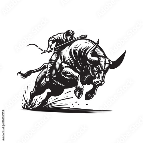 Bull Rodeo Showdown – Cowboy Riding a Bucking Bull in Action

