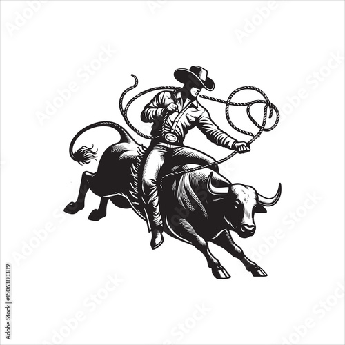 Bull Rodeo Showdown – Cowboy Riding a Bucking Bull in Action


