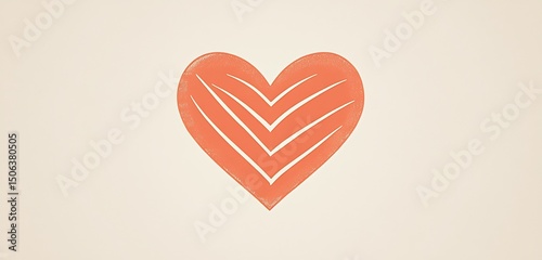 A hand drawn coral heart with geometric lines symbolizes love connection and creativity on a light