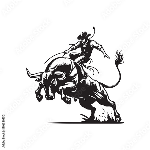 Bull Rodeo Showdown – Cowboy Riding a Bucking Bull in Action

