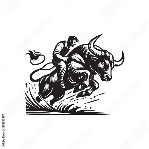 Bull Rodeo Showdown – Cowboy Riding a Bucking Bull in Action

