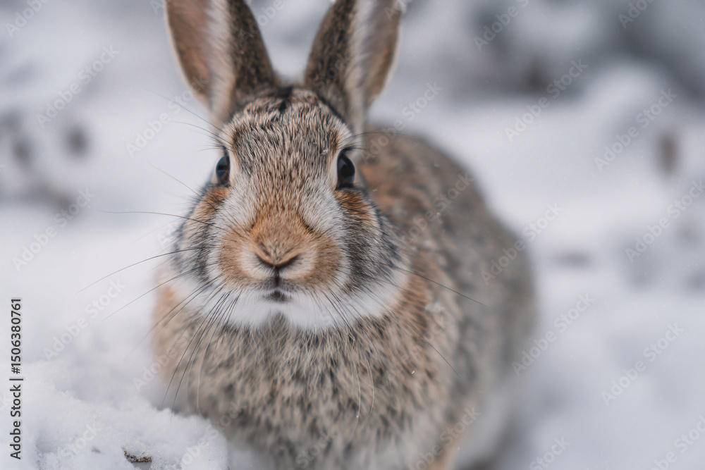 Fototapeta premium a rabbit is sitting in the snow looking at the camera