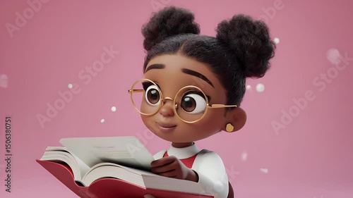 Cartoon Girl Reading Book - Education and Imagination