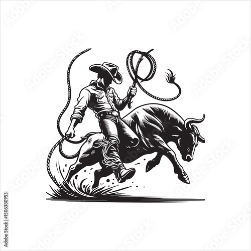 Bull Rodeo Showdown – Cowboy Riding a Bucking Bull in Action

