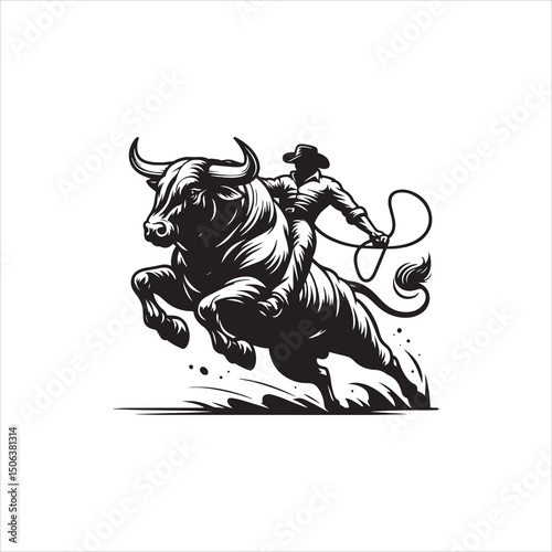 Bull Rodeo Showdown – Cowboy Riding a Bucking Bull in Action

