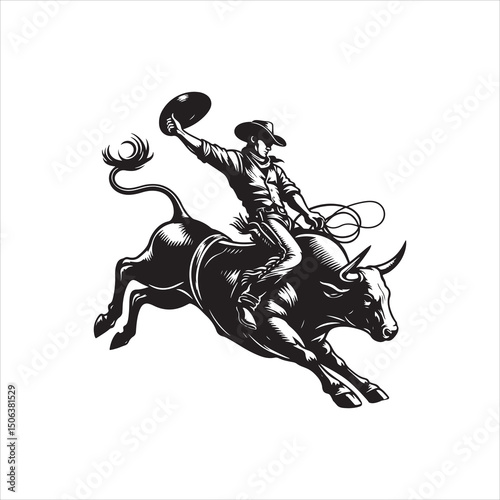 Bull Rodeo Showdown – Cowboy Riding a Bucking Bull in Action

