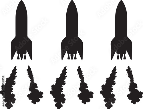 Silhouette Rocket Launch Illustration: Space Exploration, Aerospace, Black & White Vector Graphics